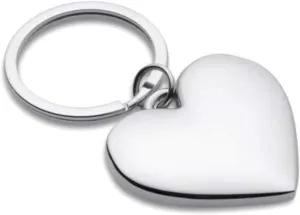 eBuyGB Love Heart Shaped Chrome Plated Metal Key Ring Gift Boxed, Silver