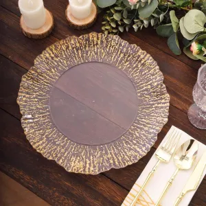 Efavormart 6 Pack Clear Plastic Charger Plates With Gold Reef Rim, 12" Round Scalloped Disposable Serving Plates