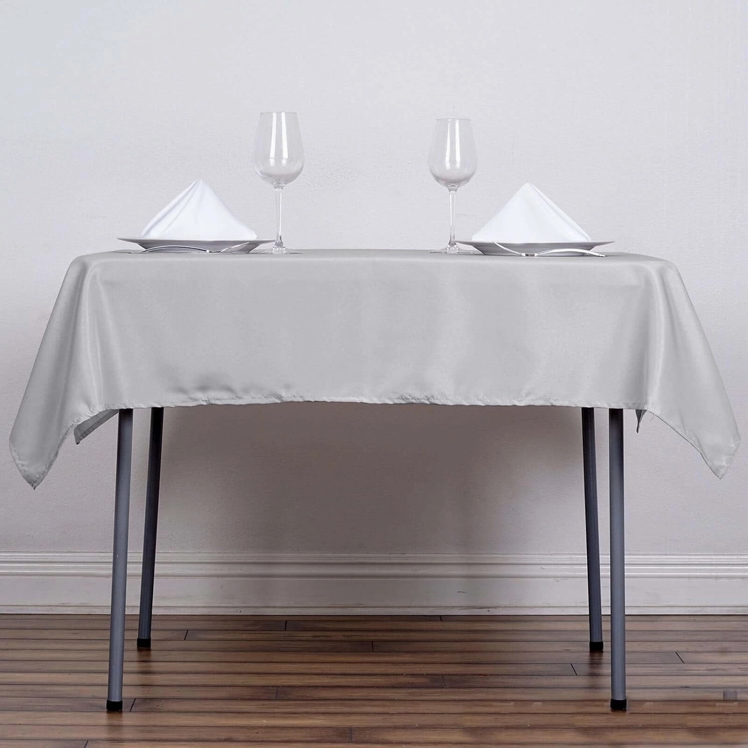 Efavormart Pack of 5 | 54x54 Silver Wholesale Linens Seamless Polyester Square Linen Tablecloth for Wedding Banquet Party Restaurant