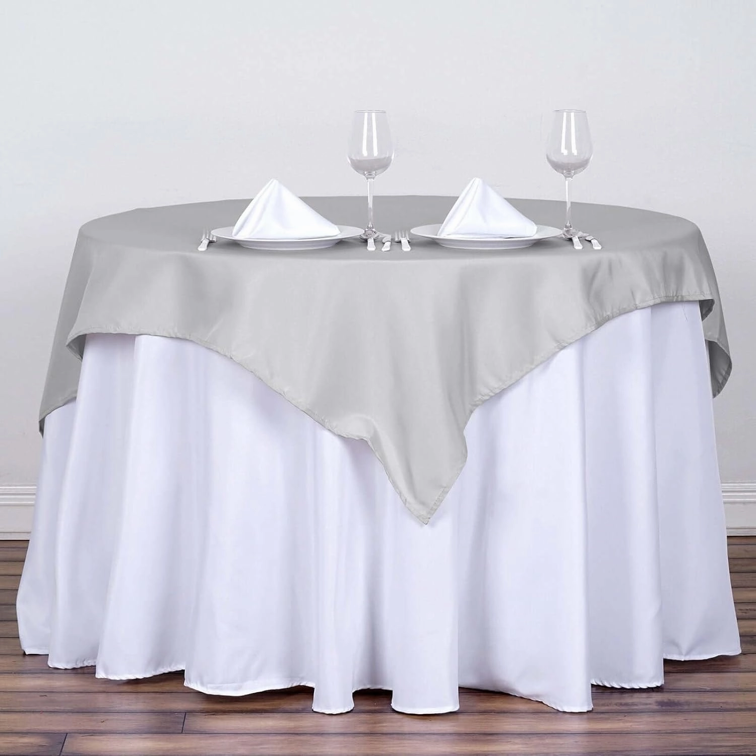 Efavormart Pack of 5 | 54x54 Silver Wholesale Linens Seamless Polyester Square Linen Tablecloth for Wedding Banquet Party Restaurant