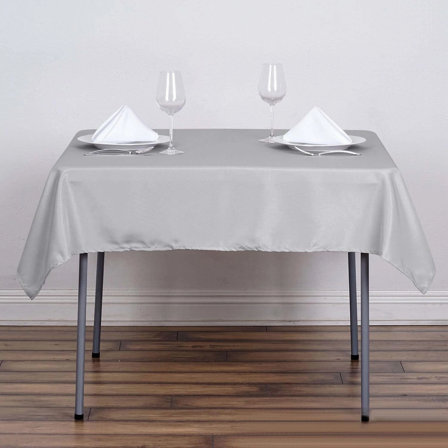 Efavormart Pack of 5 | 54x54 Silver Wholesale Linens Seamless Polyester Square Linen Tablecloth for Wedding Banquet Party Restaurant
