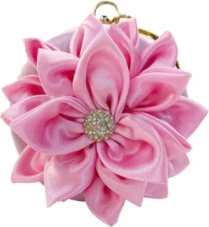 EFTCAL Women Silk Round 3D Rose Flower Handbag,Rhinestone Metal Handle Evening Bag Wedding Party Prom Purse Shoulder Bag