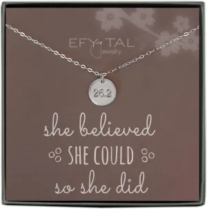 EFYTAL Marathon Runner 26.2 Necklace, 925 Sterling Silver Disc Jewelry Gift for Athlete, Gifts for a Runner