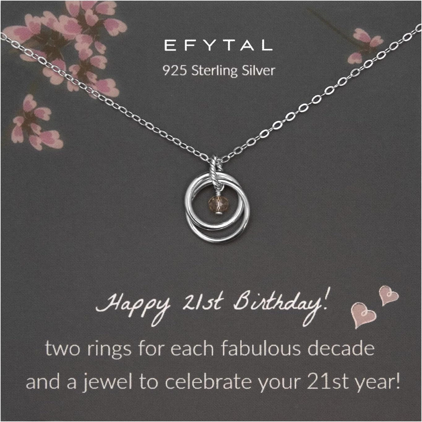 EFYTAL 21st Birthday Gifts for Her, Sterling Silver Necklace, 21 Year Old Female Gift for Daughter, 21st Birthday Decorations|Presents