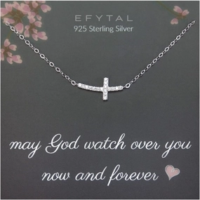 EFYTAL Dainty Sterling Silver Sideways Cross Necklace, Baptism, Confirmation, First Communion Gift for Women, Christian Jewelry, Catholic Gift