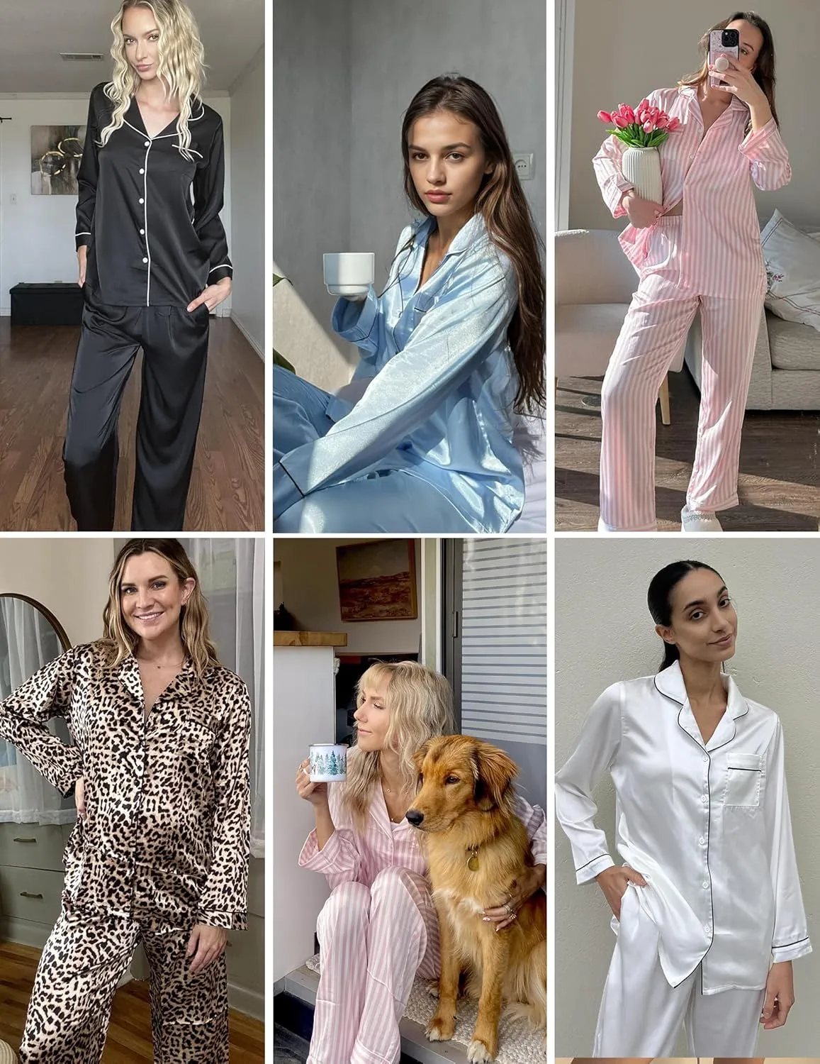 Ekouaer Silk Satin Pajamas Women's Long Sleeve Pj Set Soft Button Down 2 Piece Sleepwear Loungewear S-XXL