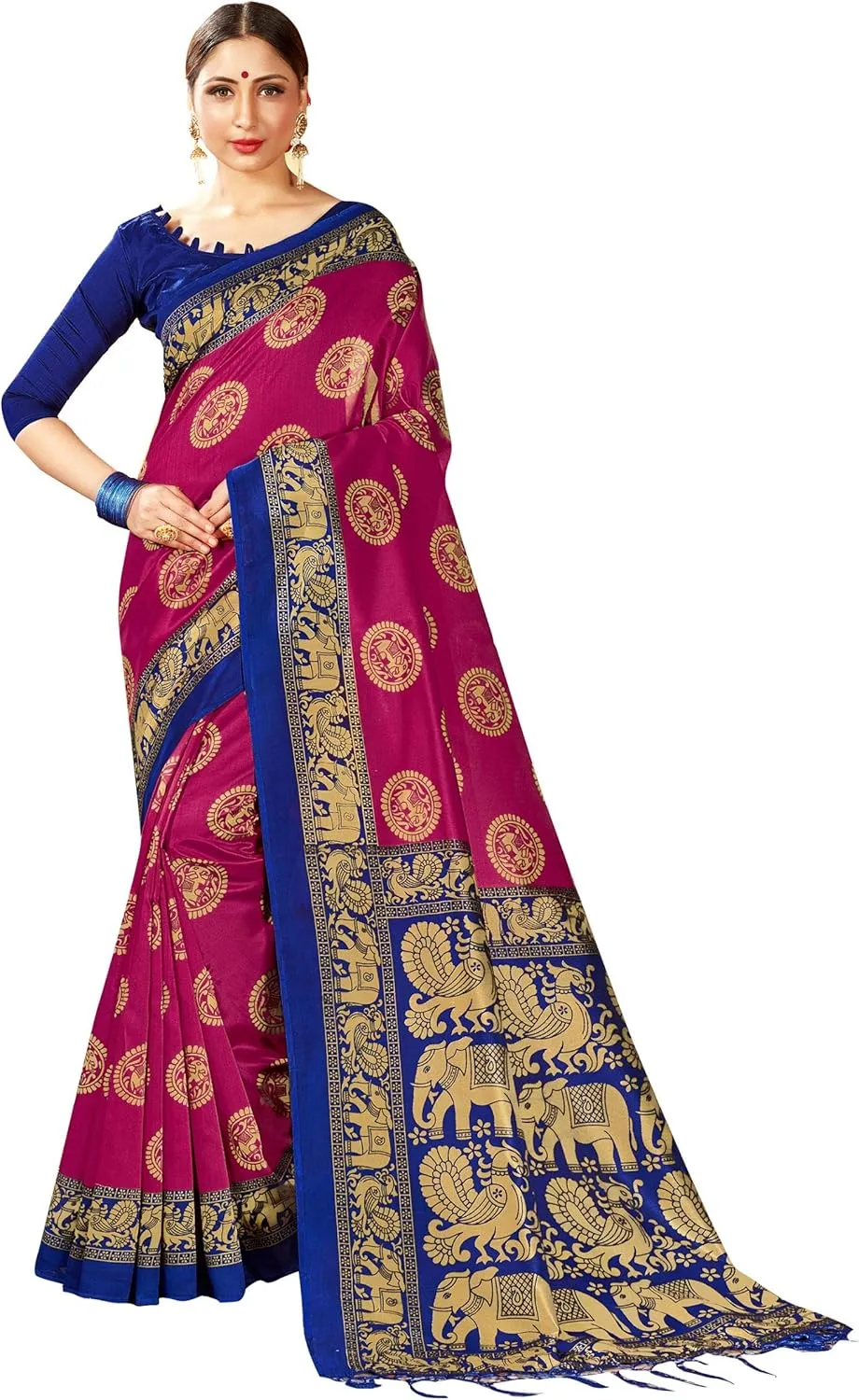 Elina fashion Pack of Two Sarees for Women Mysore Art Silk Printed Indian Diwali Sari || Wedding Gift Saree Combo