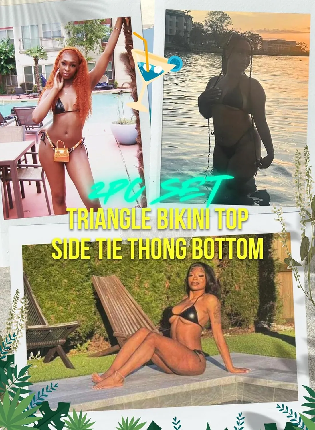 Ella Lust Metallic Bikini for Women - Silver Bathing Suit High Waisted Tie Side Thong Bottom Triangle Top Shiny Swimsuit