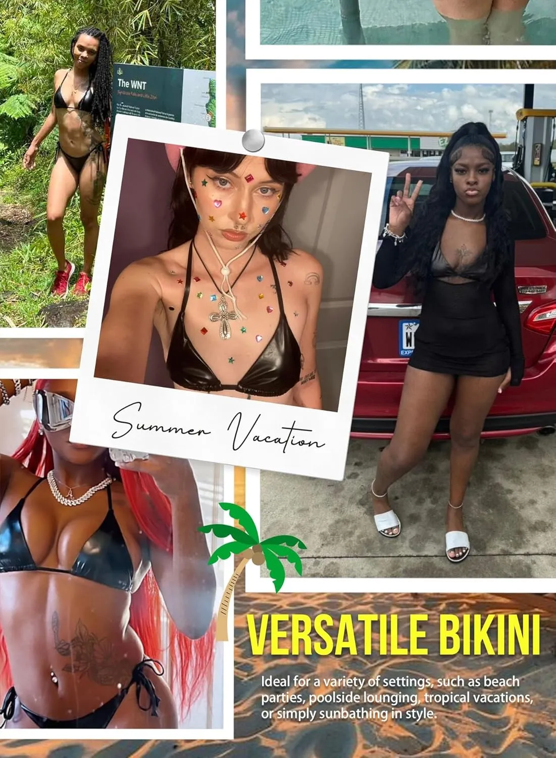Ella Lust Metallic Bikini for Women - Silver Bathing Suit High Waisted Tie Side Thong Bottom Triangle Top Shiny Swimsuit