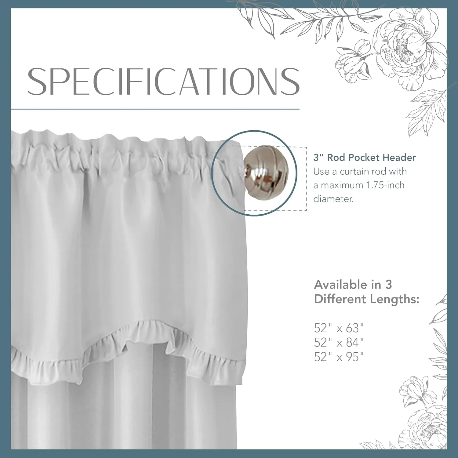 Elrene Home Fashions Adelaide Nursery and Kids Room Room-Darkening Window Curtain, Single Panel, 52 Inches x 63 Inches, Pearl Gray