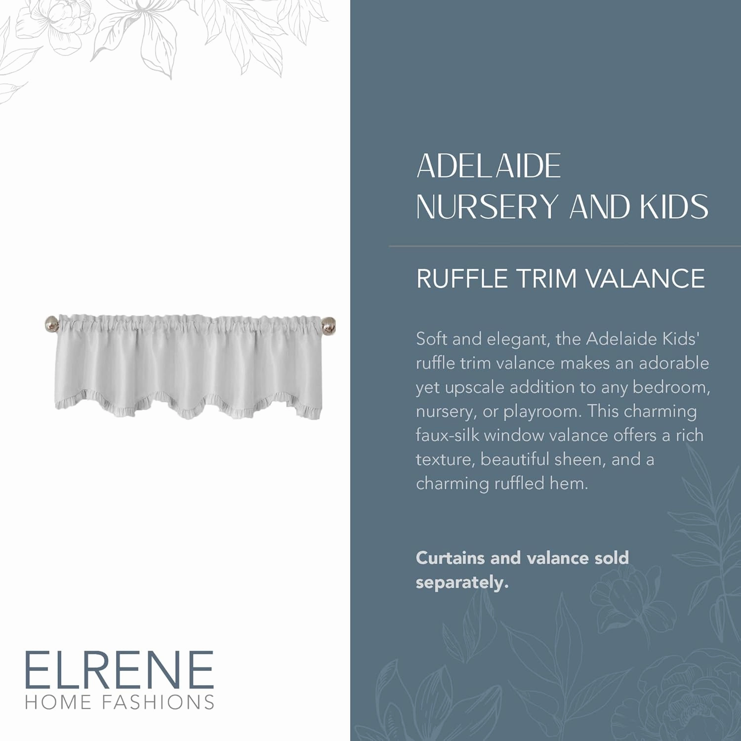 Elrene Home Fashions Adelaide Nursery and Kids Room Ruffled Window Valance, 15 Inches x 52 Inches, Pearl Gray