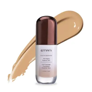 Emani Youth Defense Foundation with Hyaluronic Acid - Anti-Aging, Full Coverage - Protects Face and Brightens Skin Discoloration, Medium