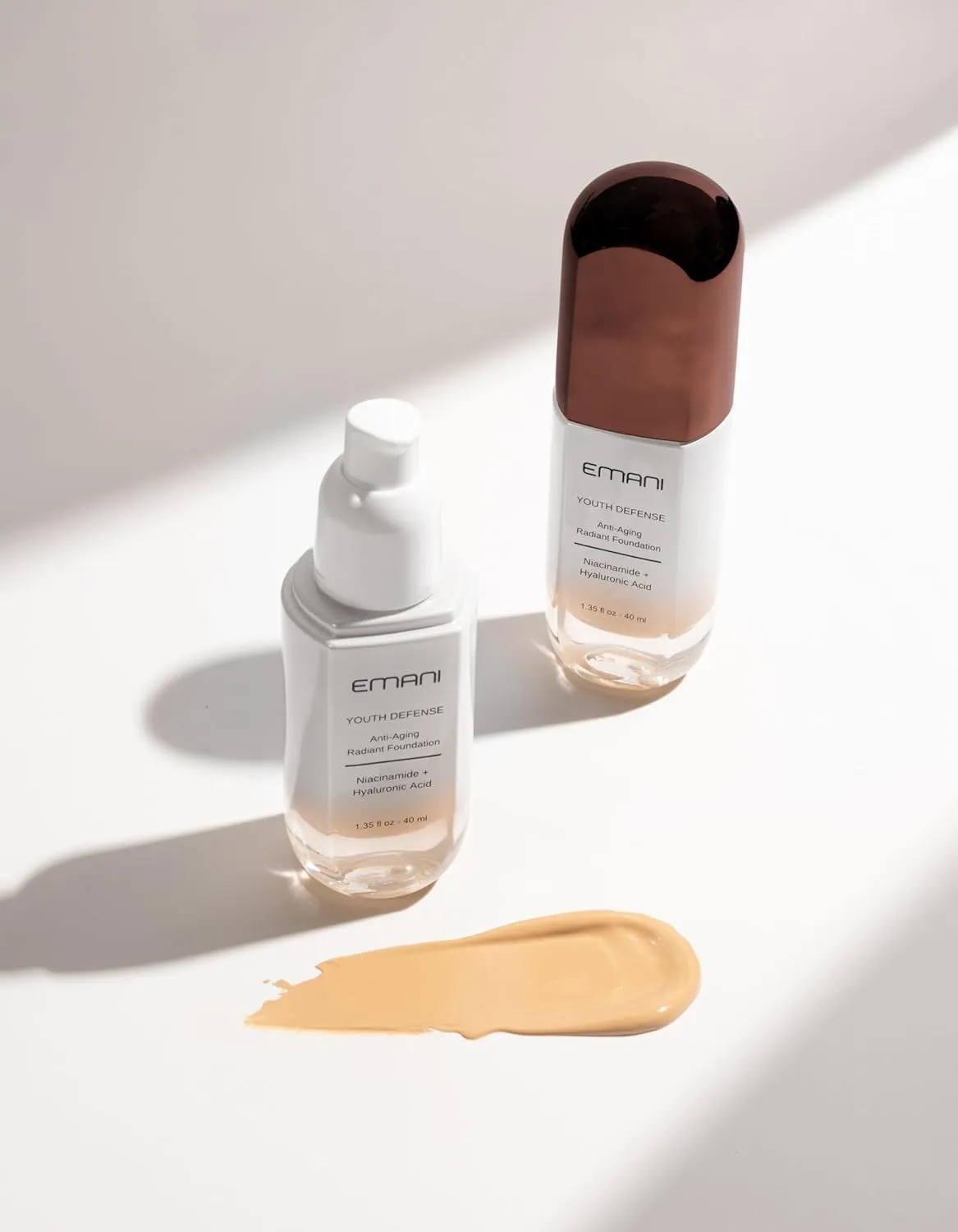 Emani Youth Defense Foundation with Hyaluronic Acid - Anti-Aging, Full Coverage - Protects Face and Brightens Skin Discoloration, Medium
