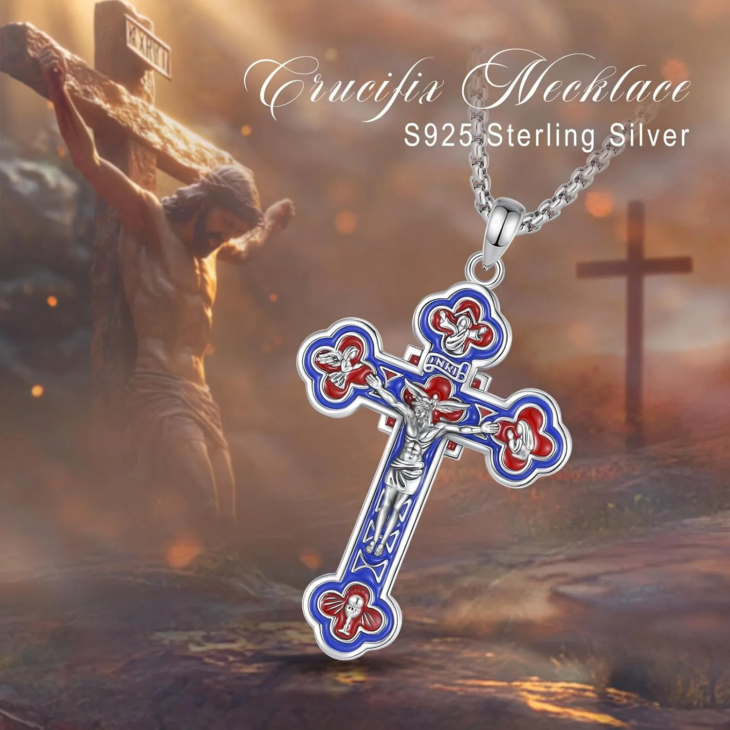 EUDORA 925 Sterling Silver St Benedict/St Michael/St Christopher/Archangel Raphael Gabriel/Virgin Mary/St Joseph/St Anthony Crucifix Pendant Bible Verse Prayer Necklace Amulet Jewelry for Men Women