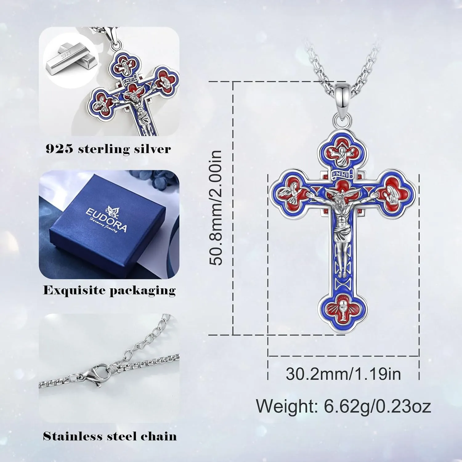 EUDORA 925 Sterling Silver St Benedict/St Michael/St Christopher/Archangel Raphael Gabriel/Virgin Mary/St Joseph/St Anthony Crucifix Pendant Bible Verse Prayer Necklace Amulet Jewelry for Men Women