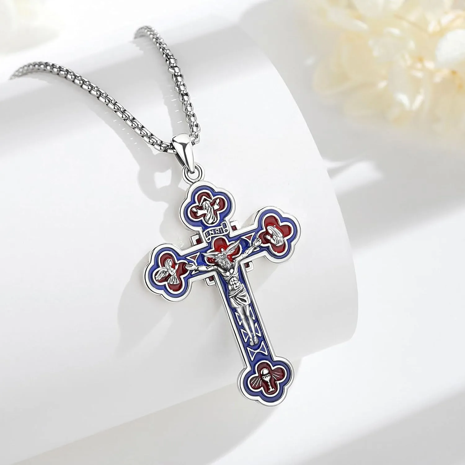 EUDORA 925 Sterling Silver St Benedict/St Michael/St Christopher/Archangel Raphael Gabriel/Virgin Mary/St Joseph/St Anthony Crucifix Pendant Bible Verse Prayer Necklace Amulet Jewelry for Men Women