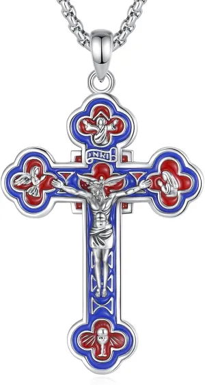EUDORA 925 Sterling Silver St Benedict/St Michael/St Christopher/Archangel Raphael Gabriel/Virgin Mary/St Joseph/St Anthony Crucifix Pendant Bible Verse Prayer Necklace Amulet Jewelry for Men Women