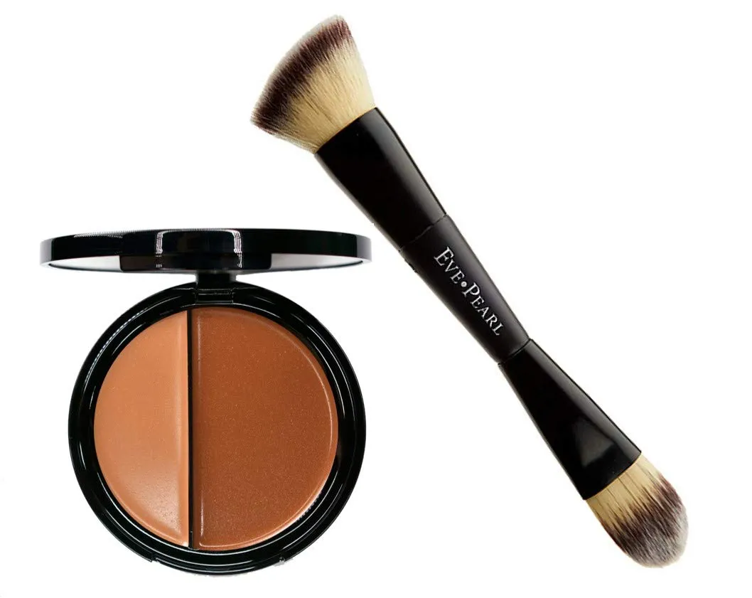 EVE PEARL HD Dual Foundation Full Coverage Long Lasting Non Greasy Vitamin E Skincare And 201 Contour Blender Brush Set Makeup Kit (Dark)