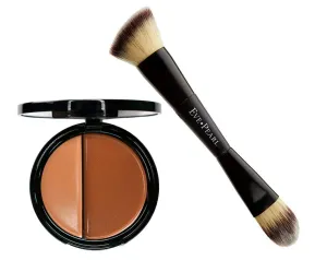 EVE PEARL HD Dual Foundation Full Coverage Long Lasting Non Greasy Vitamin E Skincare And 201 Contour Blender Brush Set Makeup Kit (Dark)