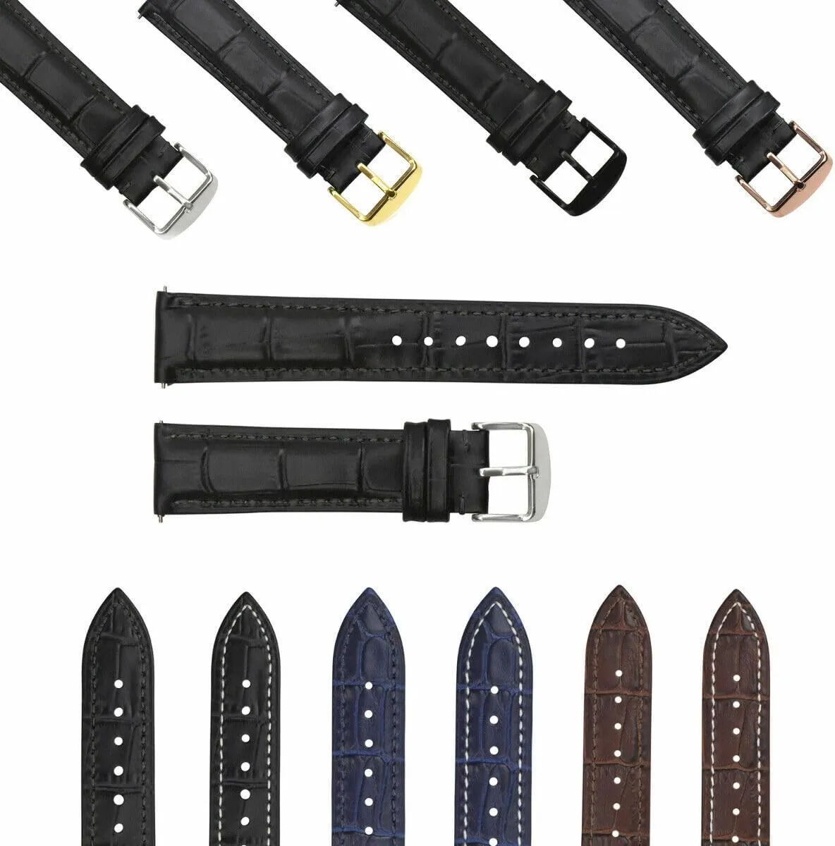 Ewatchparts 16-18-19-20-22-24mm Genuine Leather Watch Band Strap Quick Release Spring Bar