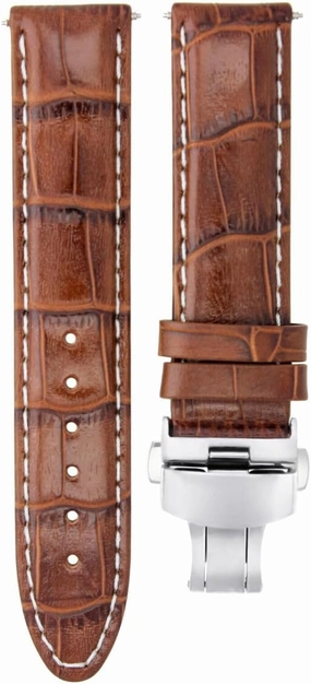 Ewatchparts 19mm Leather Watch Band Strap With White Stitching Compatible With Tag Heuer Twin Time WV2115, WV2116 Light Brown
