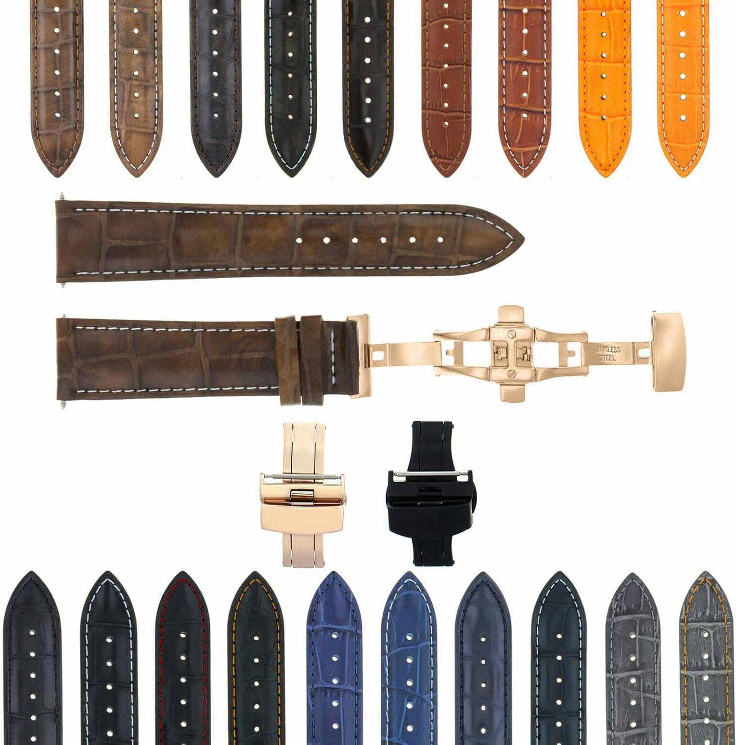 Ewatchparts 22-24mm Premium Leather Watch Band Strap Compatible With Pam 40 44mm Panerai GMT Watch