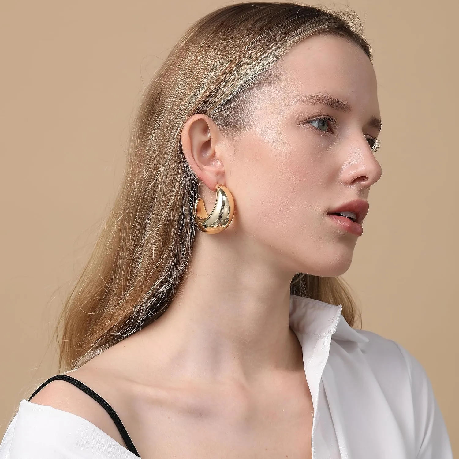 Extra Large Big Drop Earrings for Women, Oversized Chunky Gold Hoop Earrings Lightweight Hypoallergenic Gold Plated Earring Fashion Jewelry