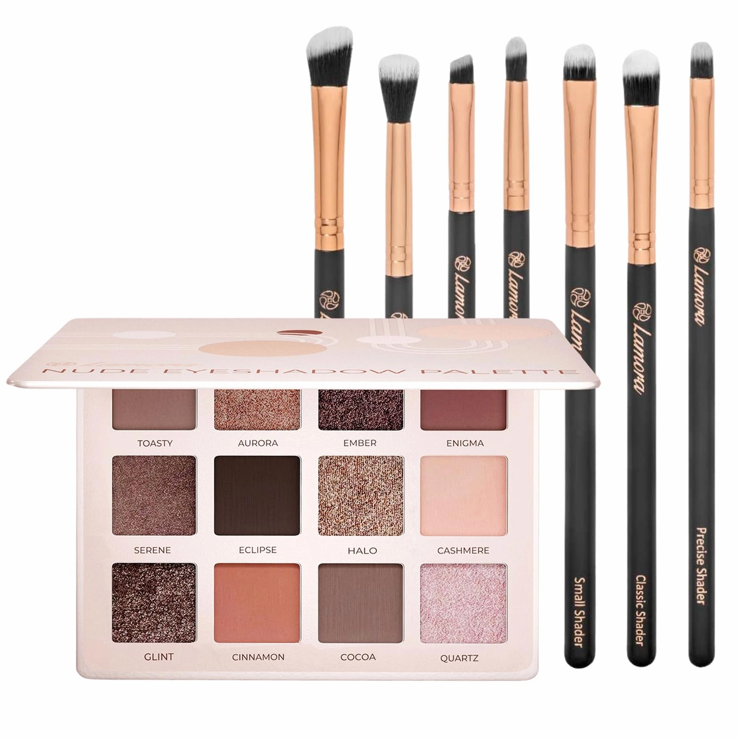 Eyeshadow Palette (Nude) with Eyeshadow Brush Set (Rose Gold)