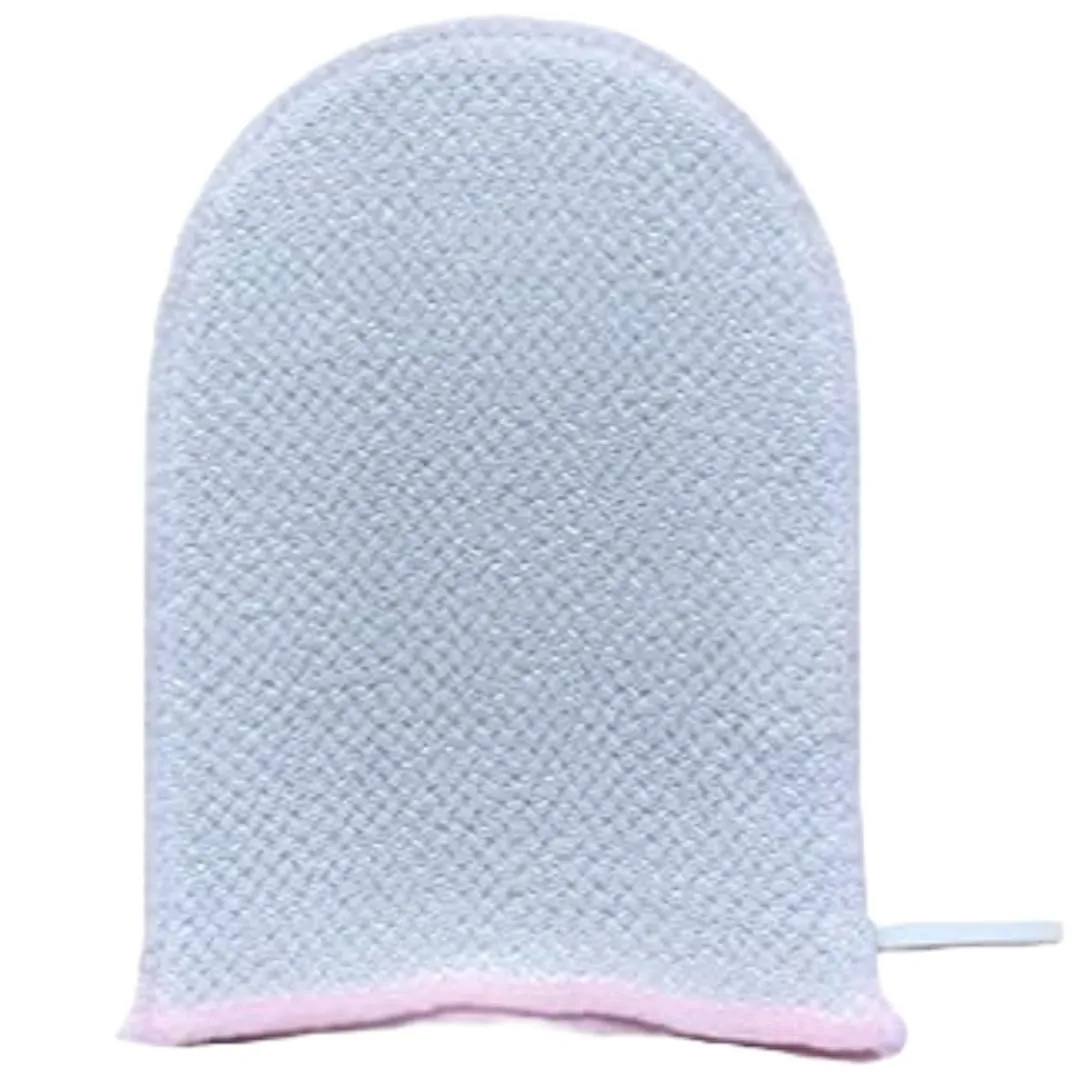 Face and Body Exfoliating Wash Glove, 100% Silk, Japanese Chirimen Textile, Handmade in Japan, White x Pink