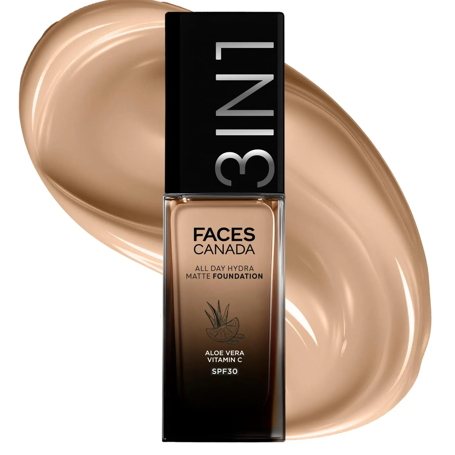 FACES CANADA All Day Hydra Matte Foundation | 3-in-1 Foundation   Moisturizer   SPF 30 | 24 HR Aloe Hydration & Vitamin C | 10HR Long Wear | Medium to High Buildable Coverage | Medium Natural 022 | 25ml