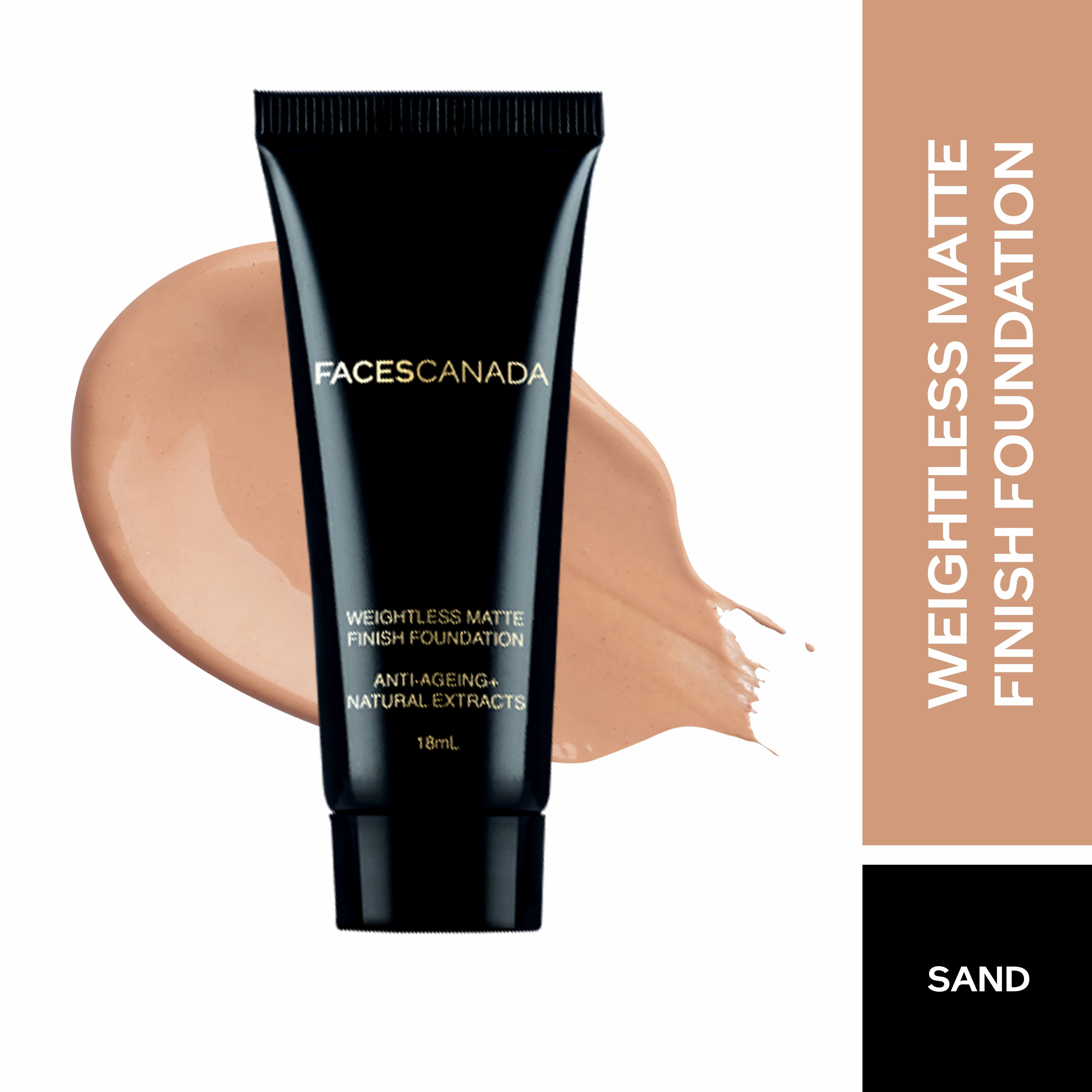 Faces Canada Weightless Matte Foundation | Grape extracts & Shea Butter |Natural Matte Finish | Dermatologically Tested | All Skin Types |Sand 18ml