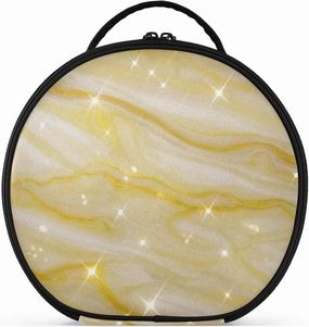 Fake Glitter Marble Grain Gold Cosmetic Bag with Compartments & Handle Large Cosmetic Bags For Women with adjustable dividers 11 IN