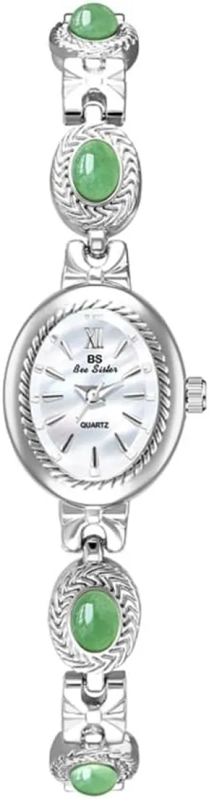 FANMIS Gold Tone Watches for Women with Small Vintage Bracelet Elegant Jade Oval Dial Dress Watch Fashion Quartz Wrist Watch Waterproof Watch