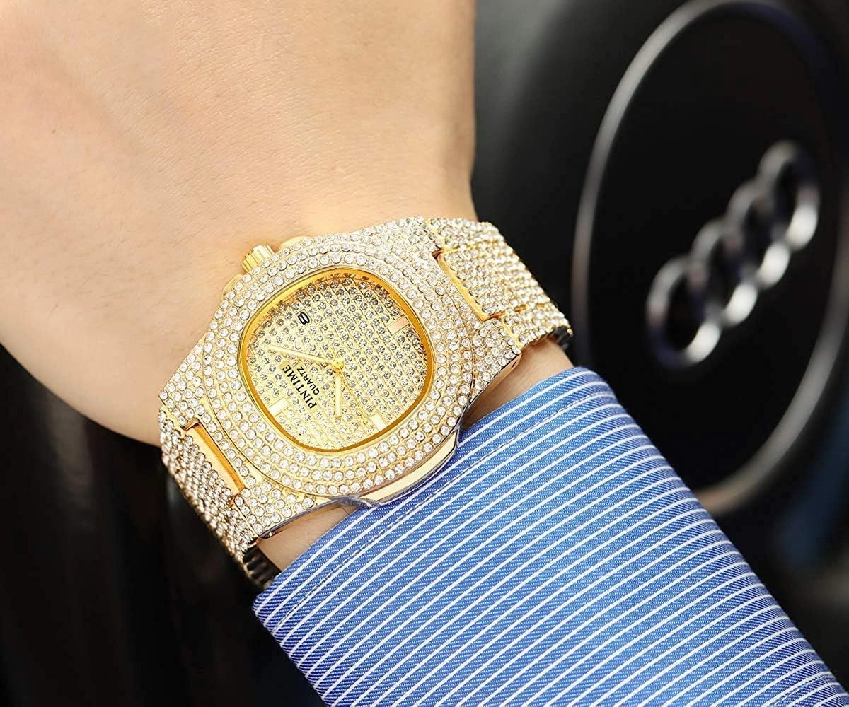 FANMIS Unisex Luxury Crystal Diamond Watch Fashion Analog Watch Stainless Steel Band Mens Womens Iced-Out Bracelet Watch