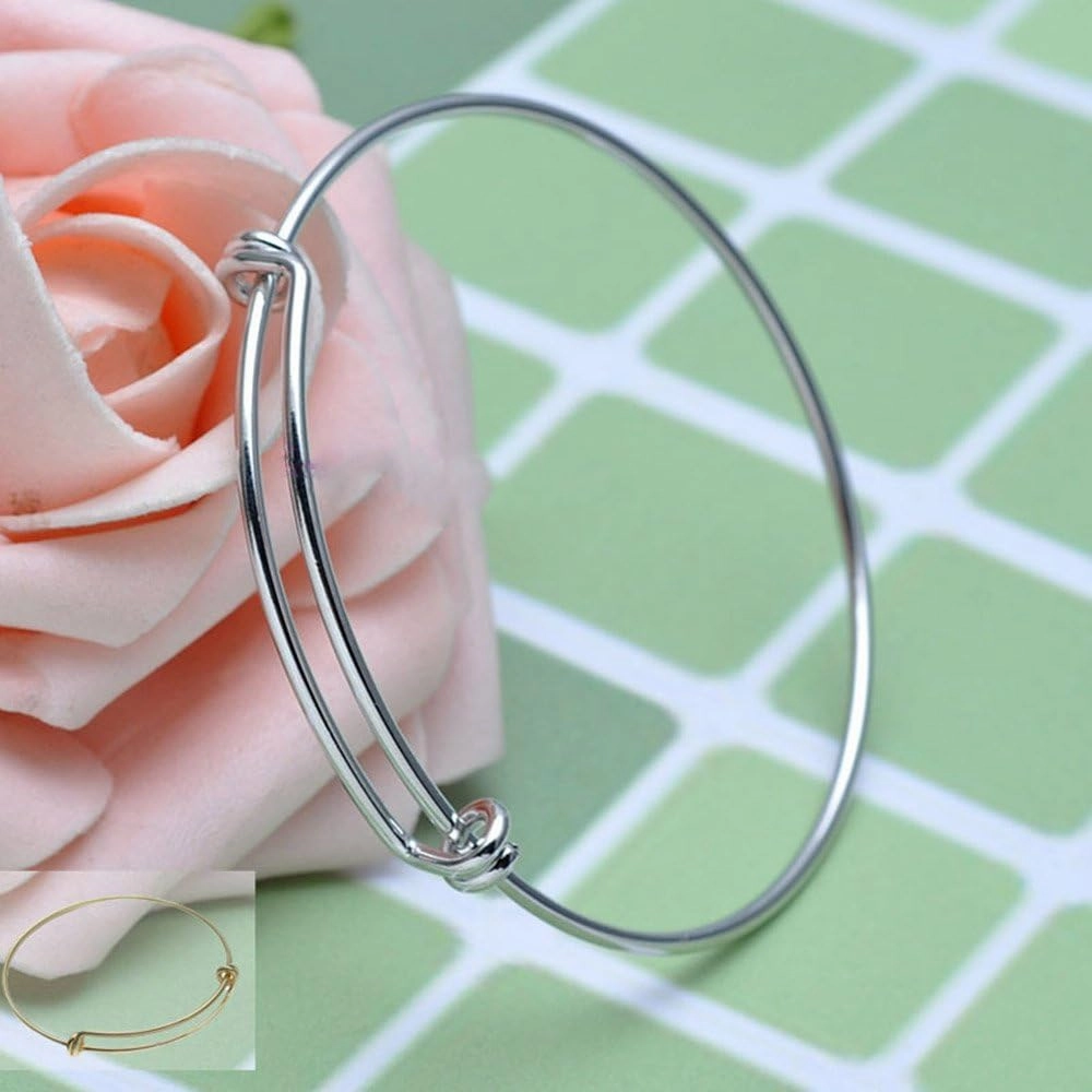 Fashion Women's Expandable Blank Bangle Adjustable Charm Simple Wire Bracelet