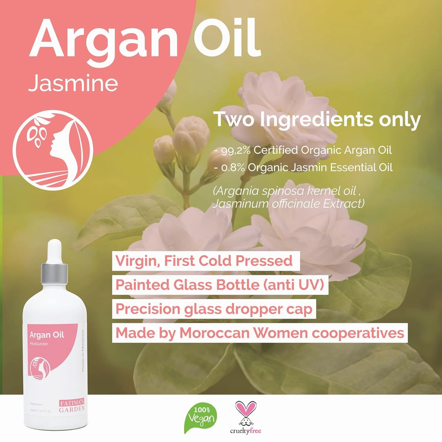 Fatima's Garden Argan Oil with Jasmine - Natural Moisturizer, 100ml