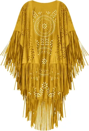 Faux Suede Fringe Lace Shawls and Wraps with Tassel for Women Evening Dresses Western Triangle Stoles Cover Up Wrap