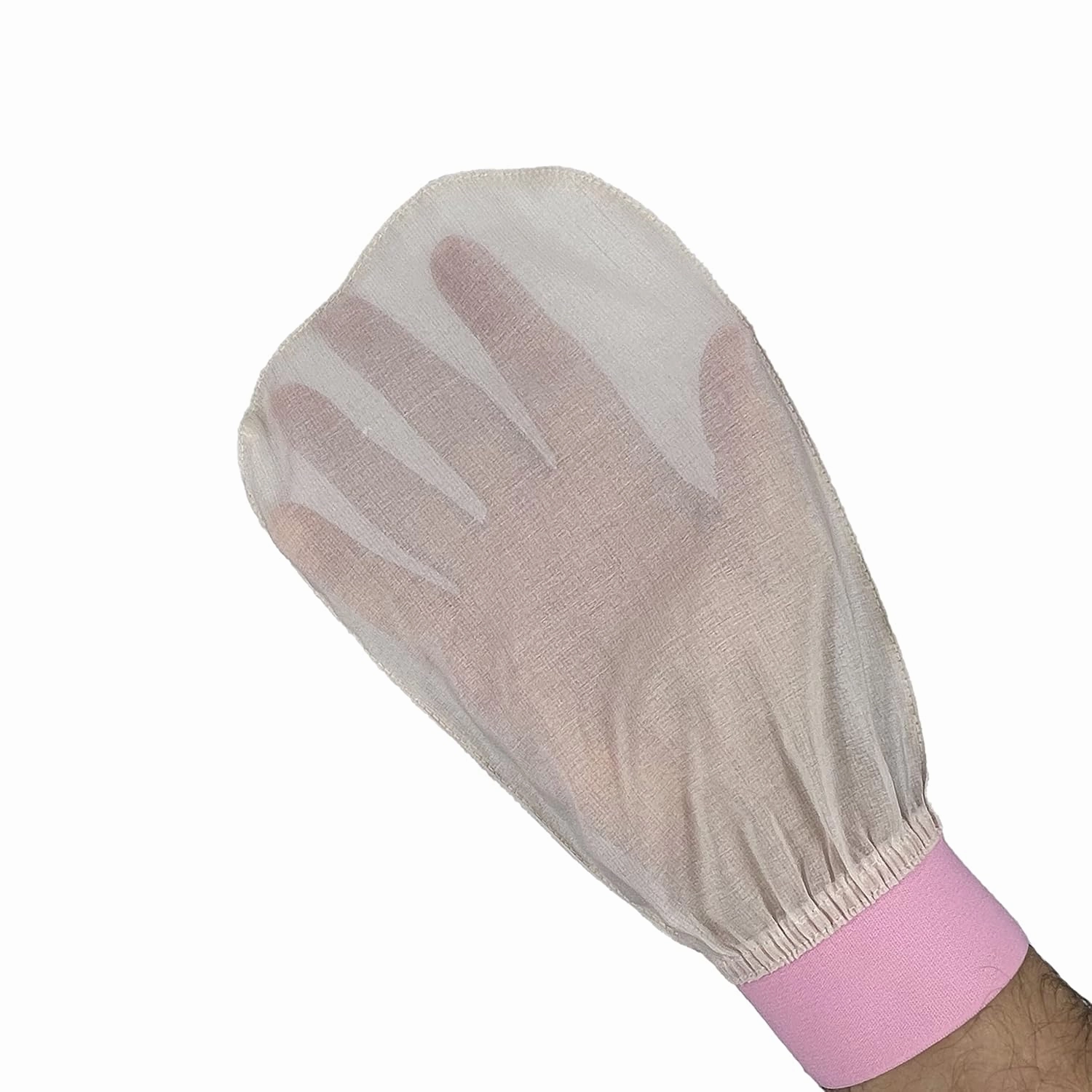 Feel Fine Turkish 100% Raw Cocoon Silk Exfoliating Glove and Mitt, Body Scrub Exfoliator and Fake Tan Remover, for Natural Glow, Women and Men, Shower, Hammam, Spa (Light Pink)