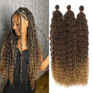 Felek Ocean Wave Crochet Braiding Hair 30inch 3 Packs Ombre Brown Long Water Wave Synthetic Wavy Deep Curly Crochet Braids Hair For Black Women (T4/27)