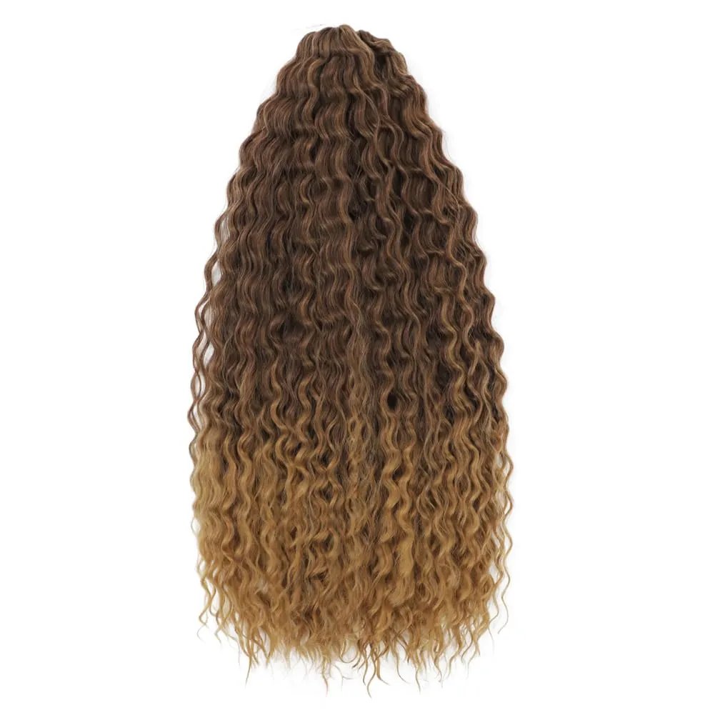 Felek Ocean Wave Crochet Braiding Hair 30inch 3 Packs Ombre Brown Long Water Wave Synthetic Wavy Deep Curly Crochet Braids Hair For Black Women (T4/27)