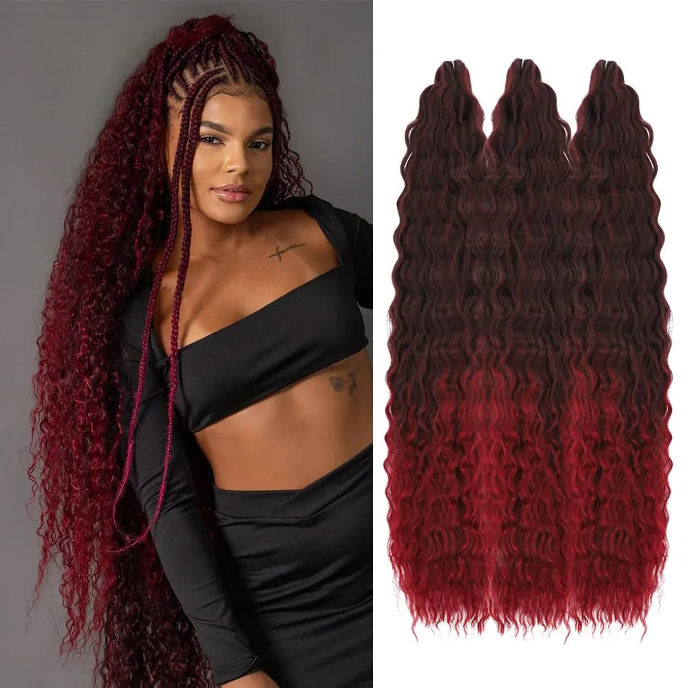 Felek Ocean Wave Crochet Hair 30inch 3 Packs Ombre Burgundy Color Long Water Wave Synthetic Deep Wavy Curly Crochet Braids Hair For Black Women （Mixed Black and Bug,T1B/BUG）