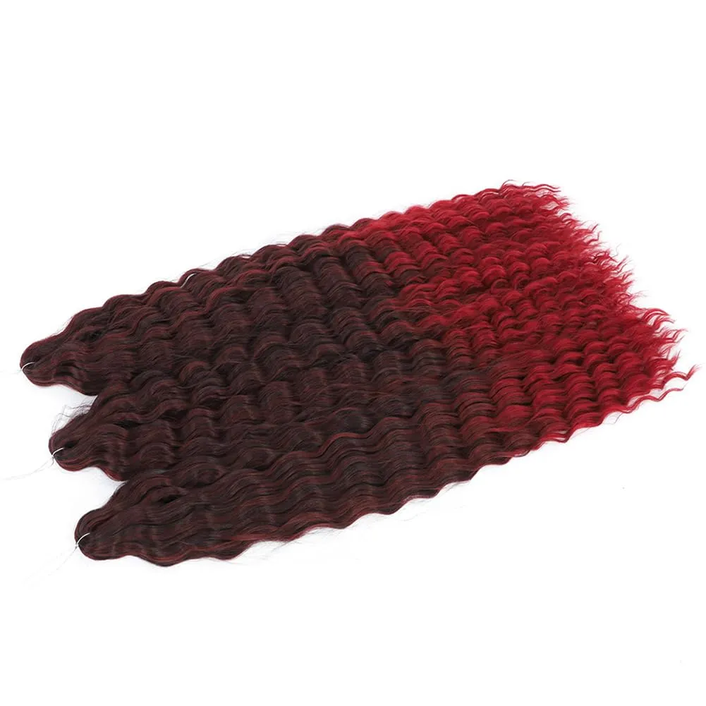 Felek Ocean Wave Crochet Hair 30inch 3 Packs Ombre Burgundy Color Long Water Wave Synthetic Deep Wavy Curly Crochet Braids Hair For Black Women （Mixed Black and Bug,T1B/BUG）