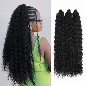 Felek 30inch 3 Packs Deep Ocean Wave Crochet Braiding Hair Long Water Wave Synthetic Wavy Deep Curly Crochet Braids Hair For Black Women (Natural Black, 1b)