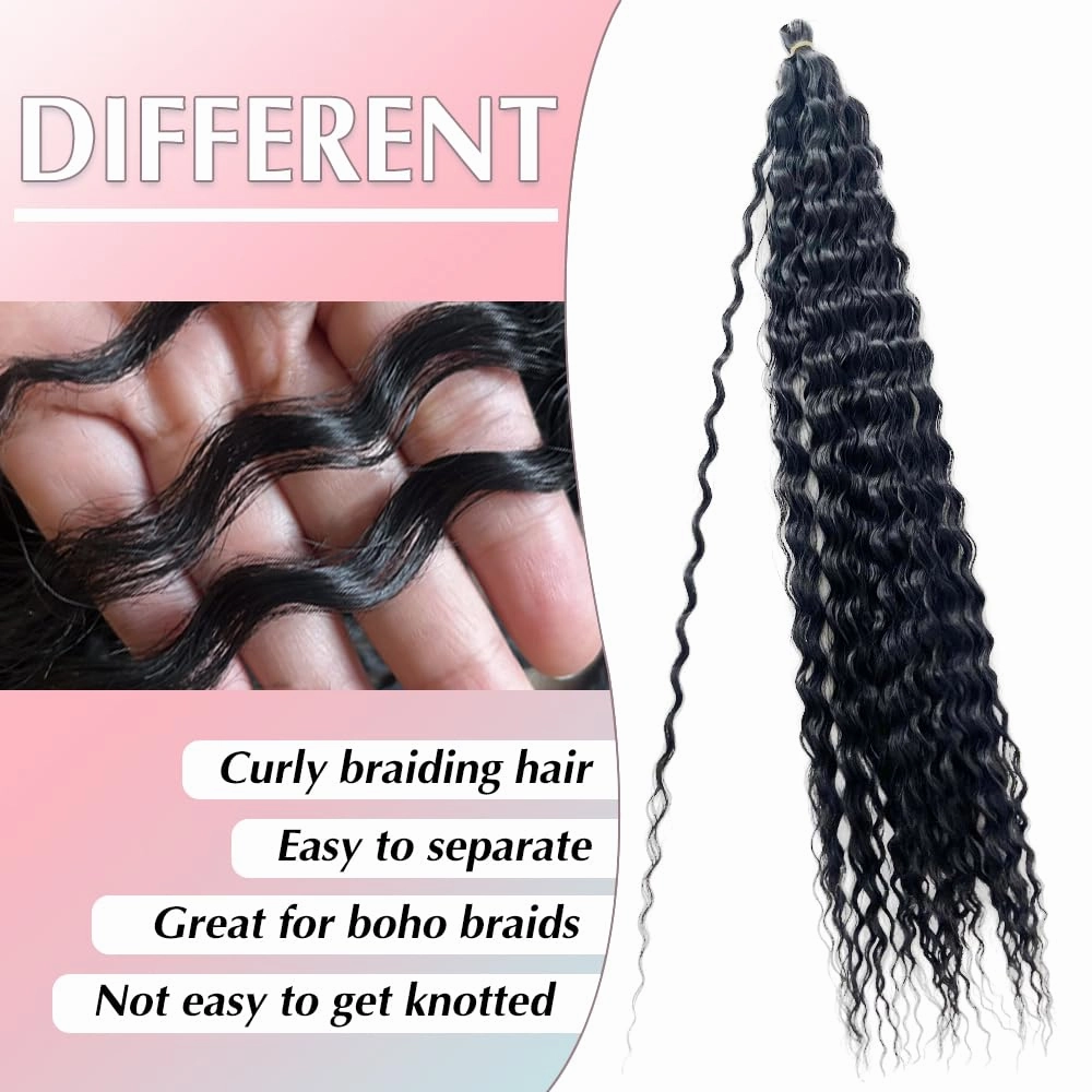 Felek 30inch 3 Packs Deep Ocean Wave Crochet Braiding Hair Long Water Wave Synthetic Wavy Deep Curly Crochet Braids Hair For Black Women (Natural Black, 1b)