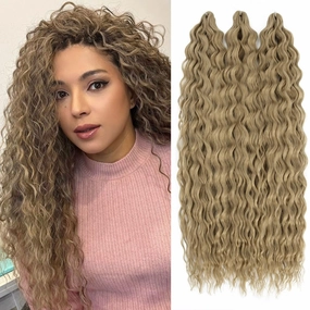 Felek Ocean Wave Crochet Braiding Hair 30inch 3 Packs Ash Blonde Long Water Wave Synthetic Wavy Deep Curly Crochet Braids Hair For Fashion Women (Ash Blonde,#24)