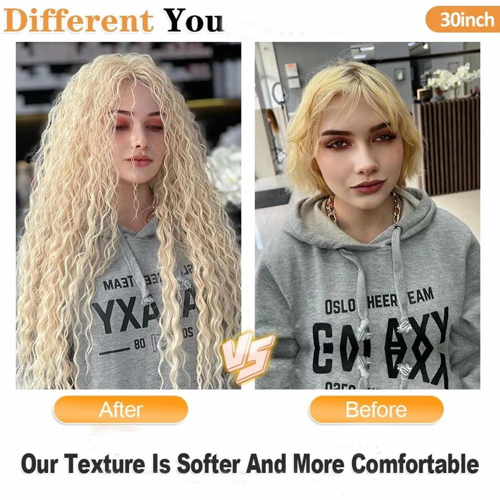 Felek Ocean Wave Crochet Braiding Hair 30inch 3 Packs Ash Blonde Long Water Wave Synthetic Wavy Deep Curly Crochet Braids Hair For Fashion Women (Ash Blonde,#24)