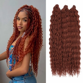Felek Ocean Wave Crochet Braiding Hair 30inch 3 Packs Copper Red Long Water Wave Wavy Deep Curly Crochet Braids Hair For Black Women (Reddish Brown, #360)