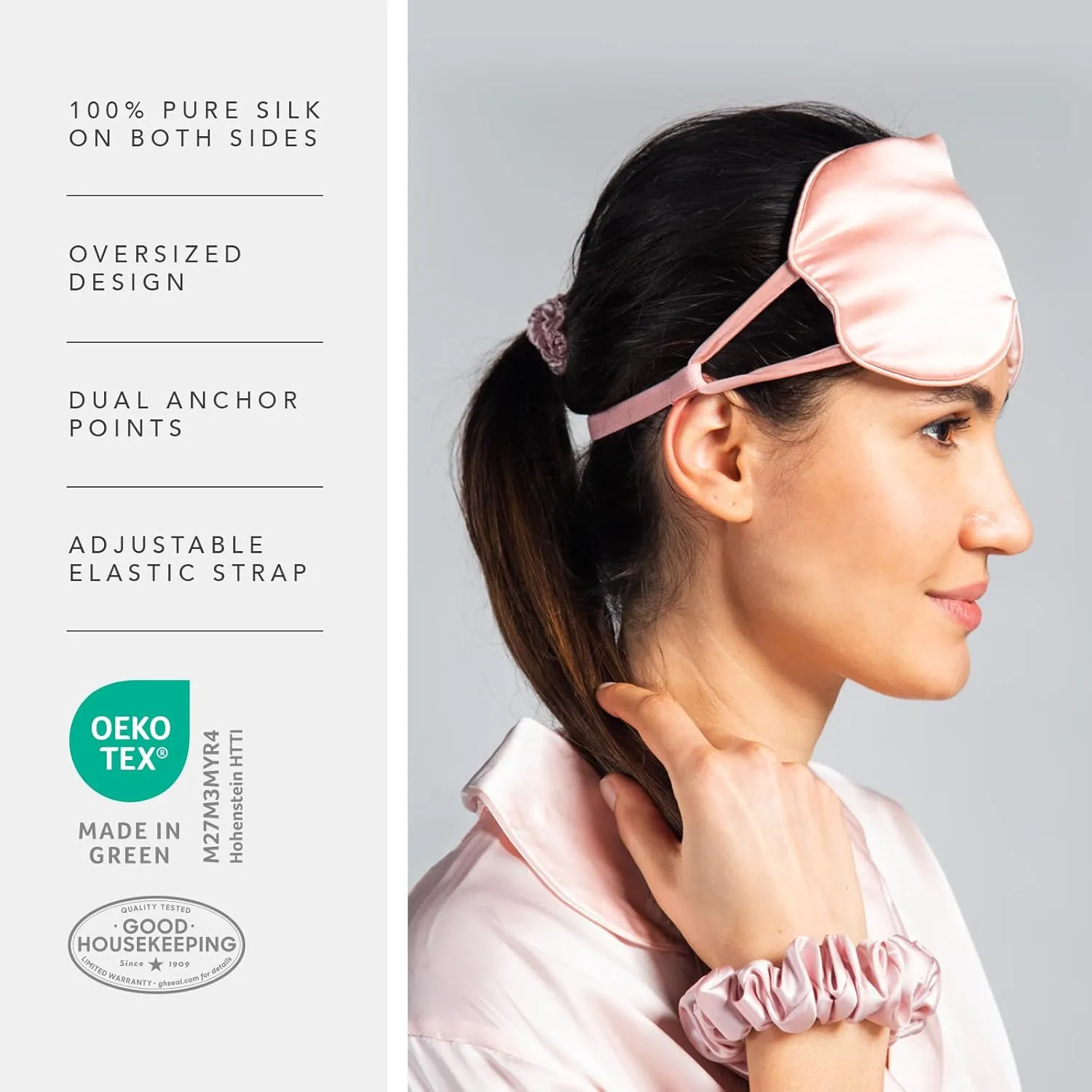 Fishers Finery 25 Momme 100% Mulberry Silk Eye Mask Adjustable Strap (Pink)