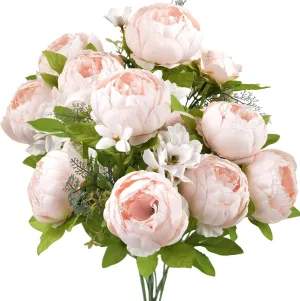 FiveSeasonStuff Soft Peach Pink Vintage Artificial Peonies Silk Flowers and Hydrangeas for Wedding Bridal Home Decor – Beautiful Floral Centerpiece Bouquet (Tender Petal)