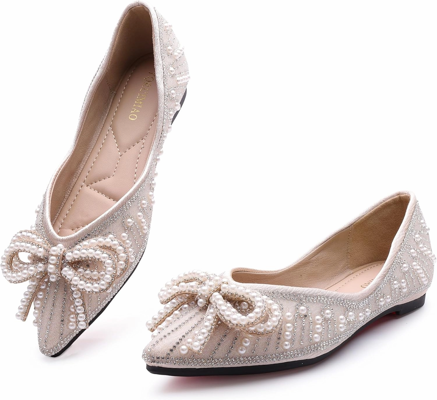 Flats Shoes Women Rhinestone Wedding Flats Pointed Toe Ballet Flat Shoe Low Heel Dress Shoes Sparkly Flats for Women